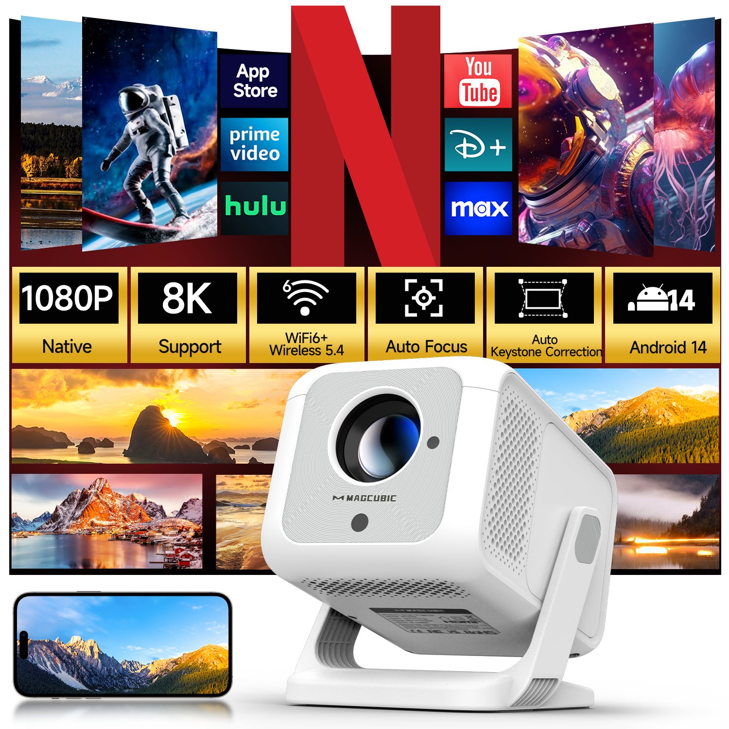 Magcubic HY310X 8K Mini Projector With Full HD 1080P 420ANSI Android 11 Auto Focus Keystone for Outdoor Theater Stand Projector