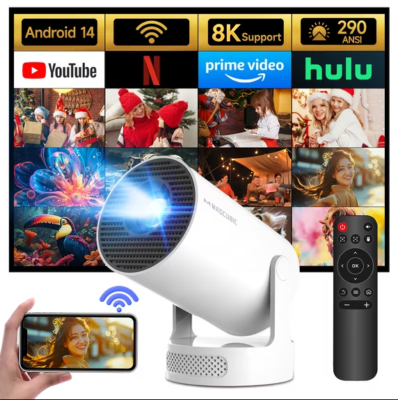 Magcubic 8K HY300 Pro+ Projector Built in 5W Speaker 1280*720P Android 14 8000 Lumens Wifi6 BT5.4 Outdoor Portable Projector