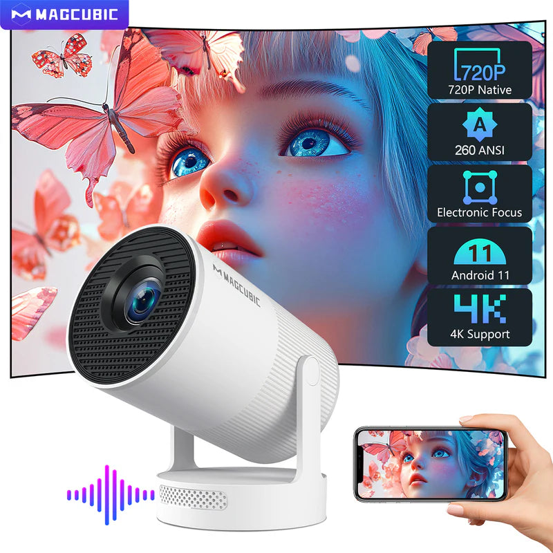 Magcubic 4K HY300 UItra Portable Projector with Electronic Focus 720P 260ANSI Speaker Android 11 BT5.4 180° flexible Home Outdoor