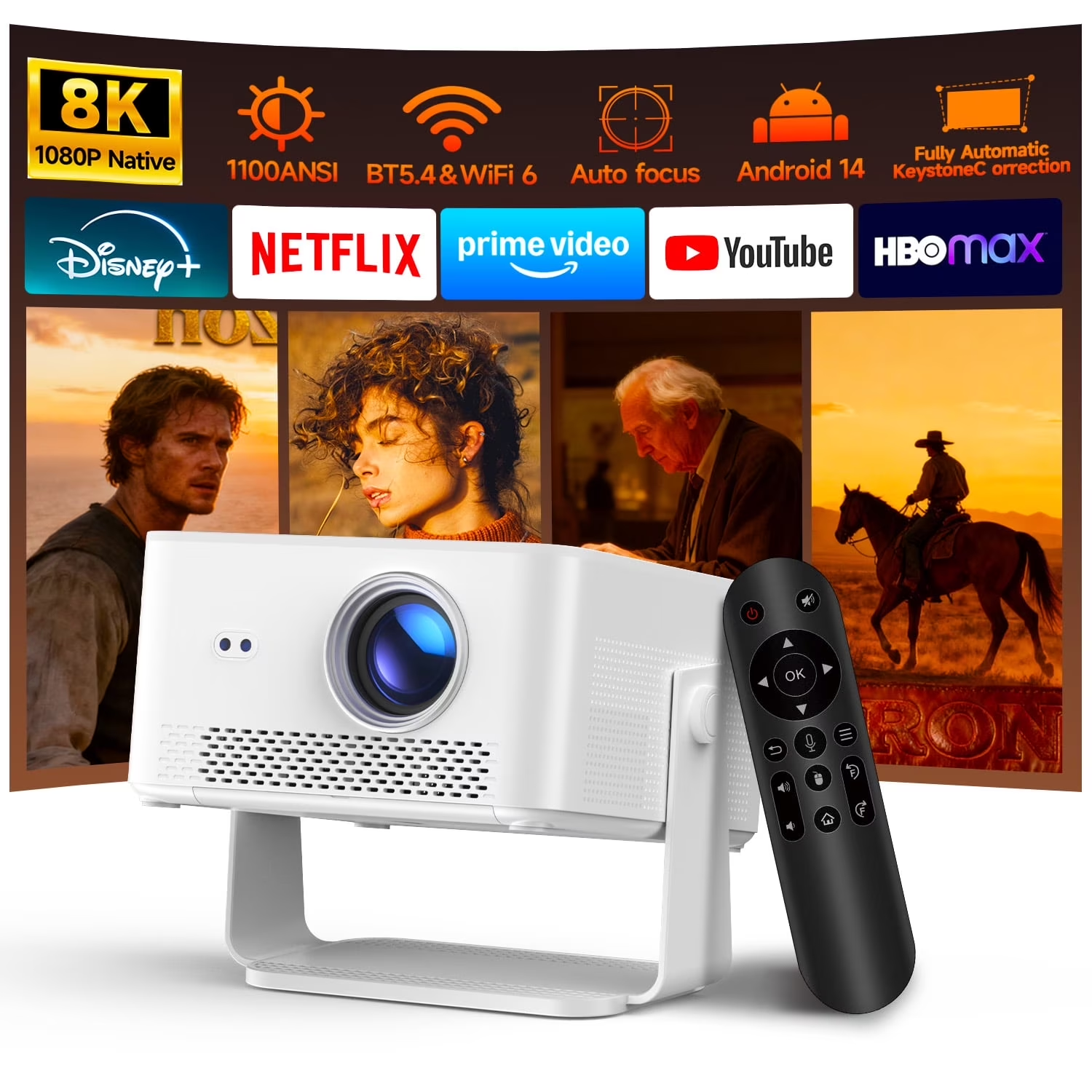 Magcubic HY450MAX Android 14 1100 Ansi Lumens LED Projector Native 1080P Wifi6 Beam 8K Portable Projectors Movie Auto Focus