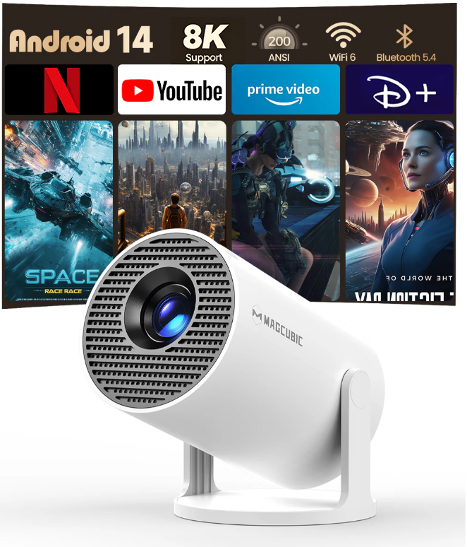 Magcubic HY300 Pro Projector Mini Portable | 8K Support Android 14 WiFi6 BT5.4 | 200 ANSI Home Theater & Outdoor