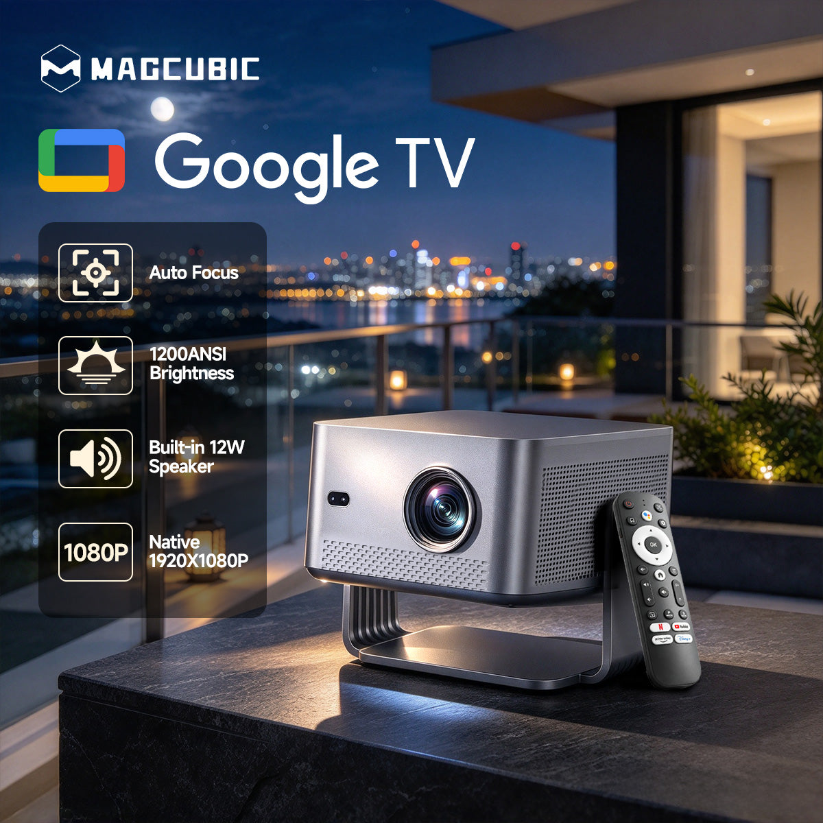 Magcubic M800GT Smart Home Theater Projector — Native 1080P Full HD, 1200 ANSI Lumens