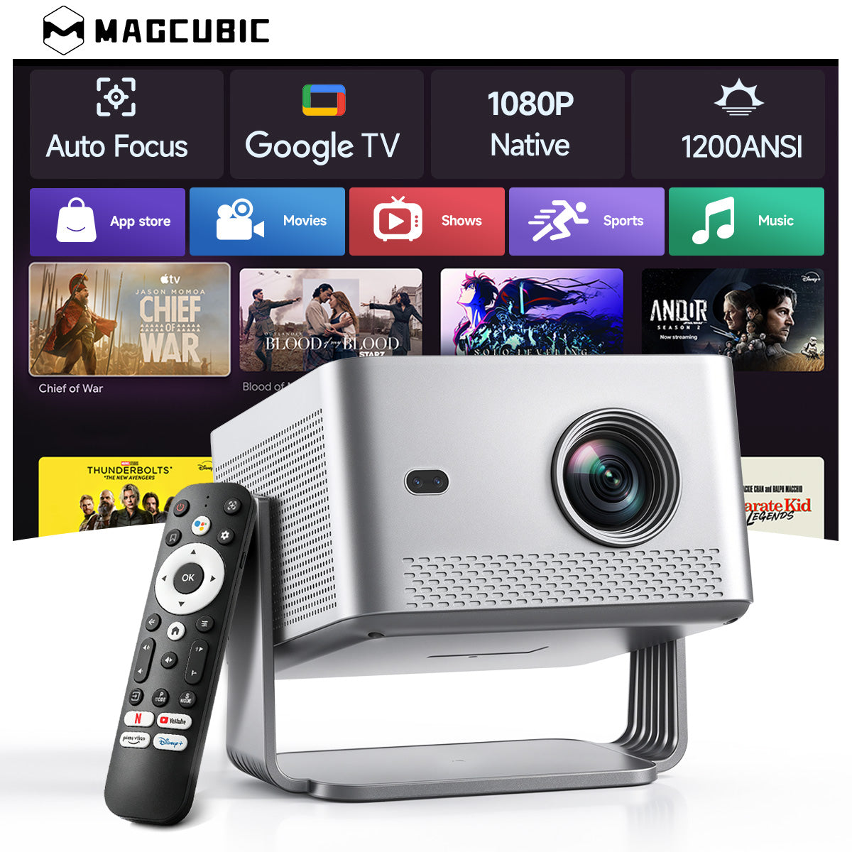 Magcubic M800GT Smart Home Theater Projector — Native 1080P Full HD, 1200 ANSI Lumens