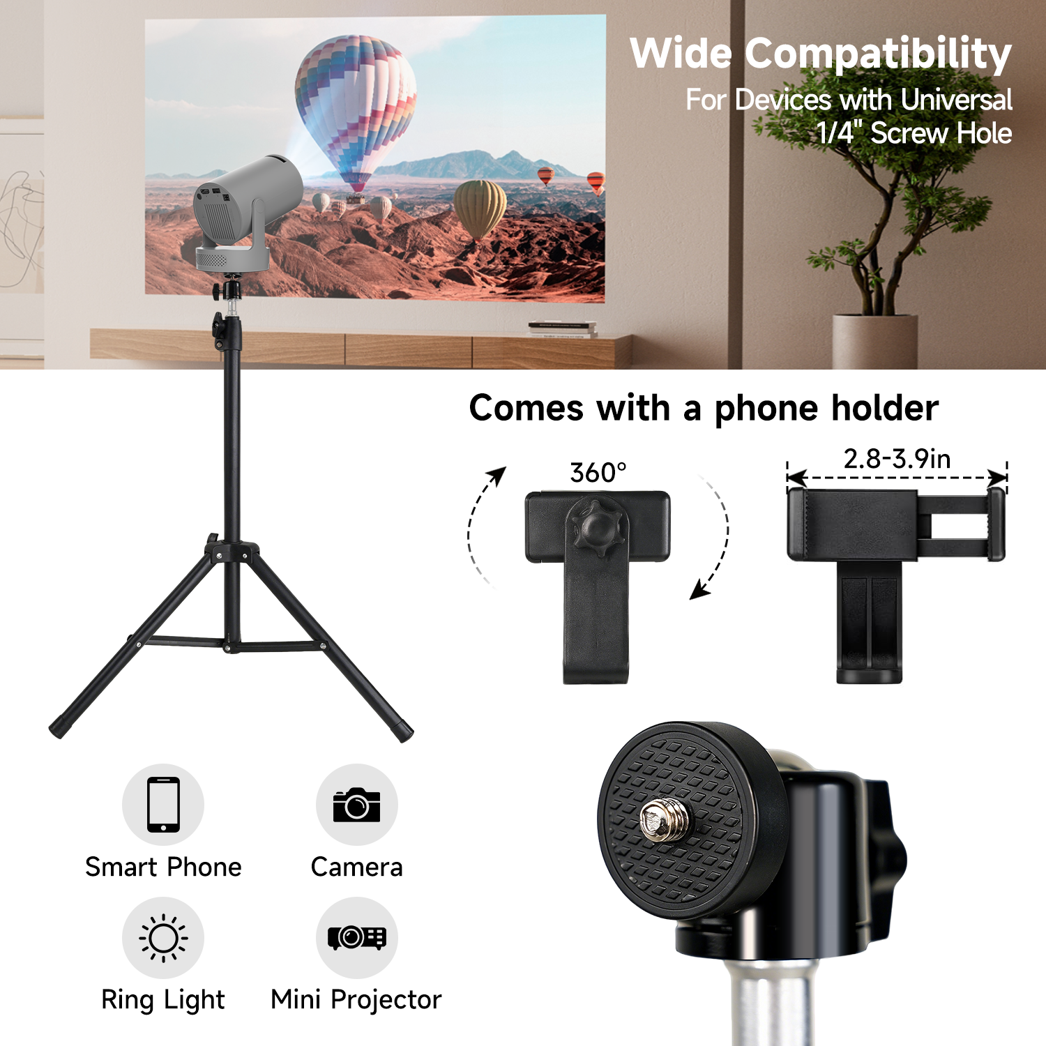 Magcubic Projector Stand Height Adjustable with 1/4 Inch Mounting Screw