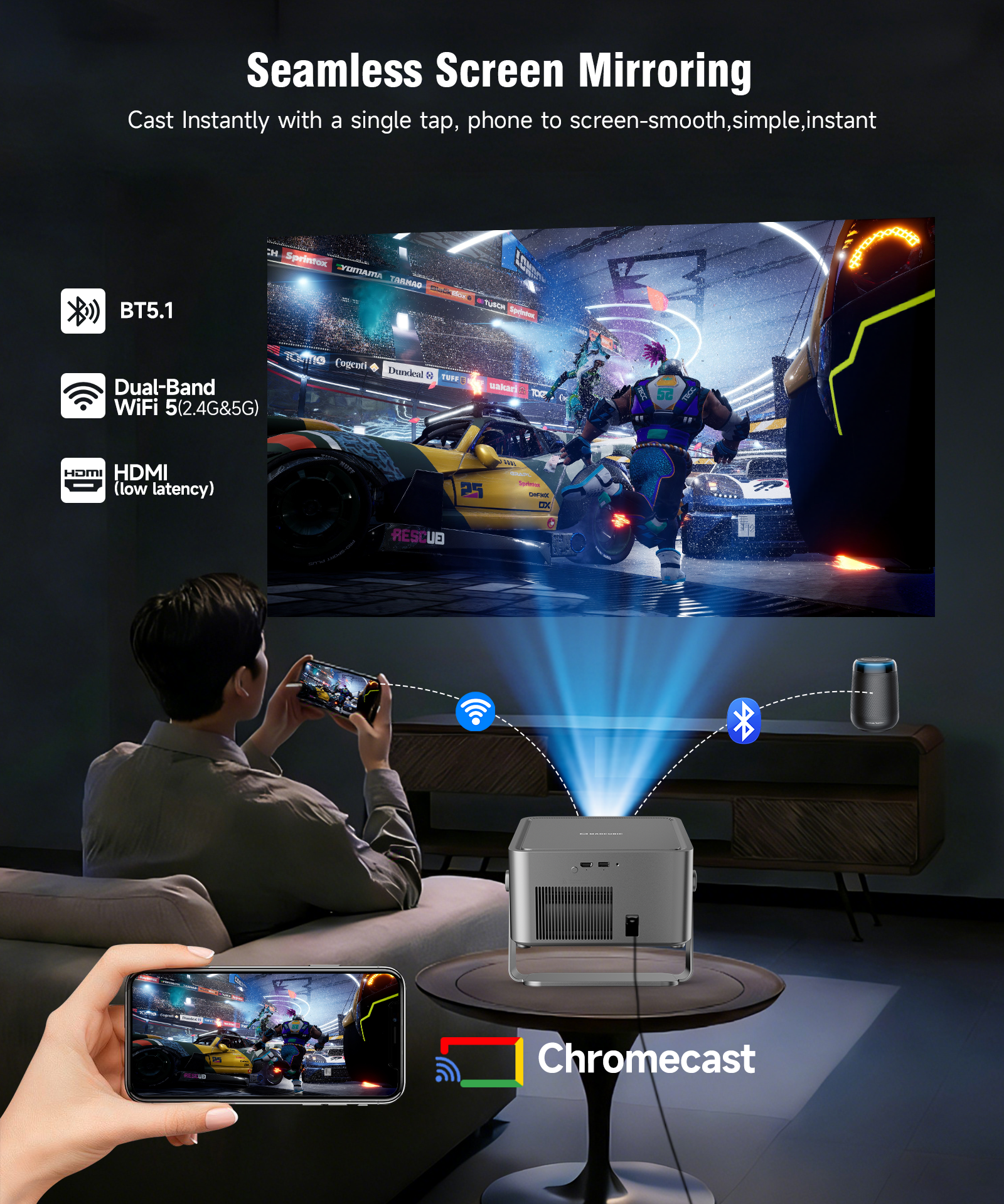 Magcubic HY450GT 1080P Native Projector Auto Focus 1100ansi Projector 4K Portable Beam Home Theater