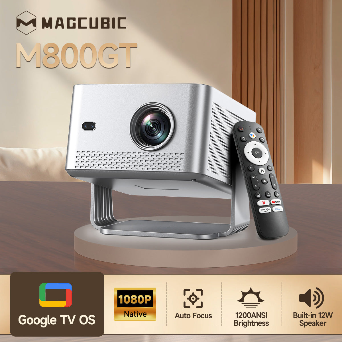 Magcubic M800GT Smart Home Theater Projector — Native 1080P Full HD, 1200 ANSI Lumens