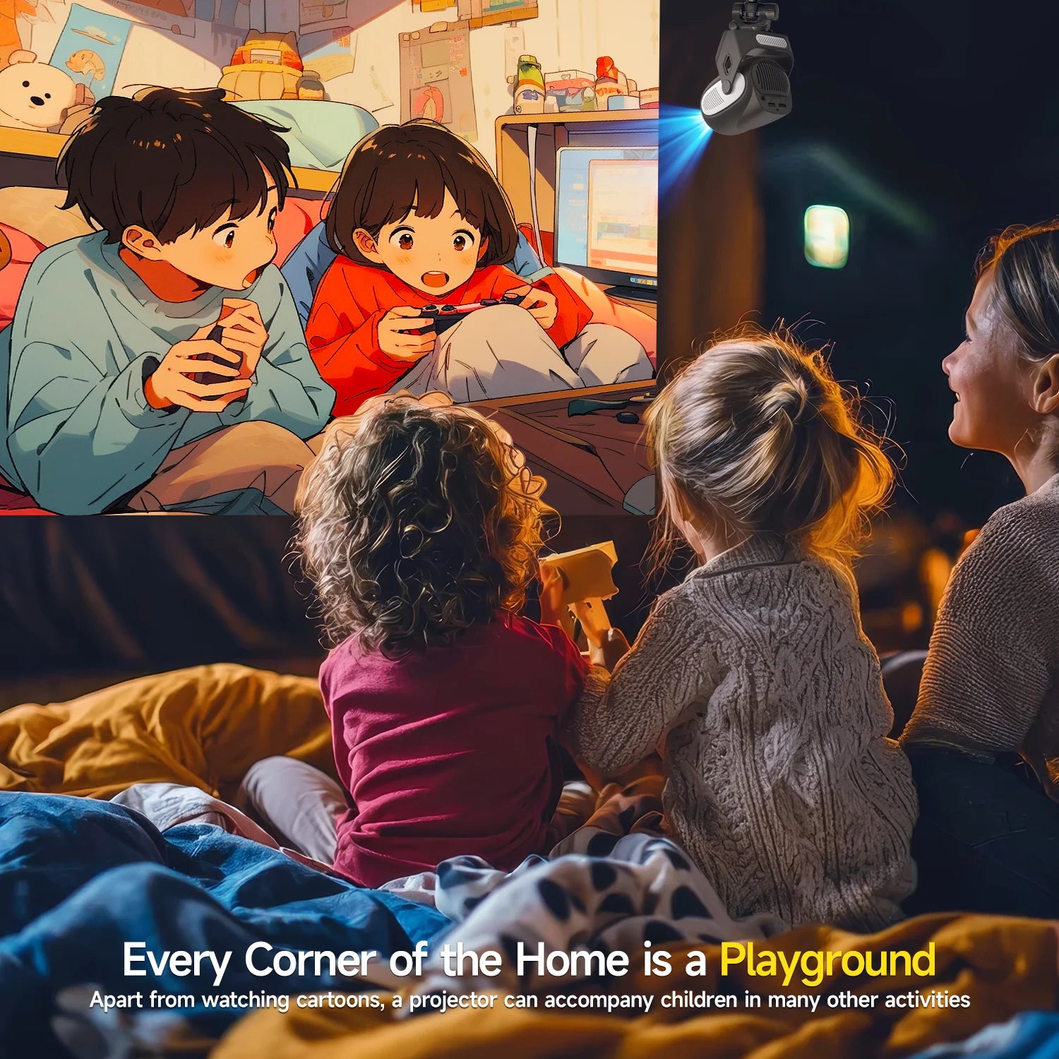 The HY300X projector can accompany children in many other activities
