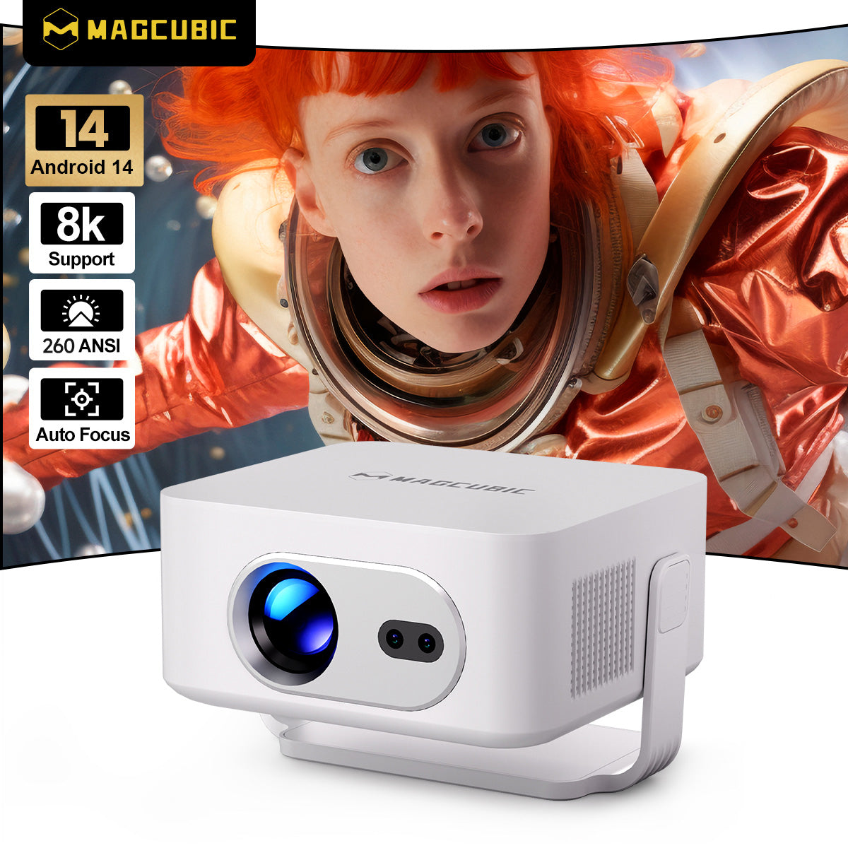 Magcubic Android 14 Auto Focus HY300Max Portable Projector 8K 260ANSI WiFi 6 Projector Support Full HD 720P Home Outdoor Cinema