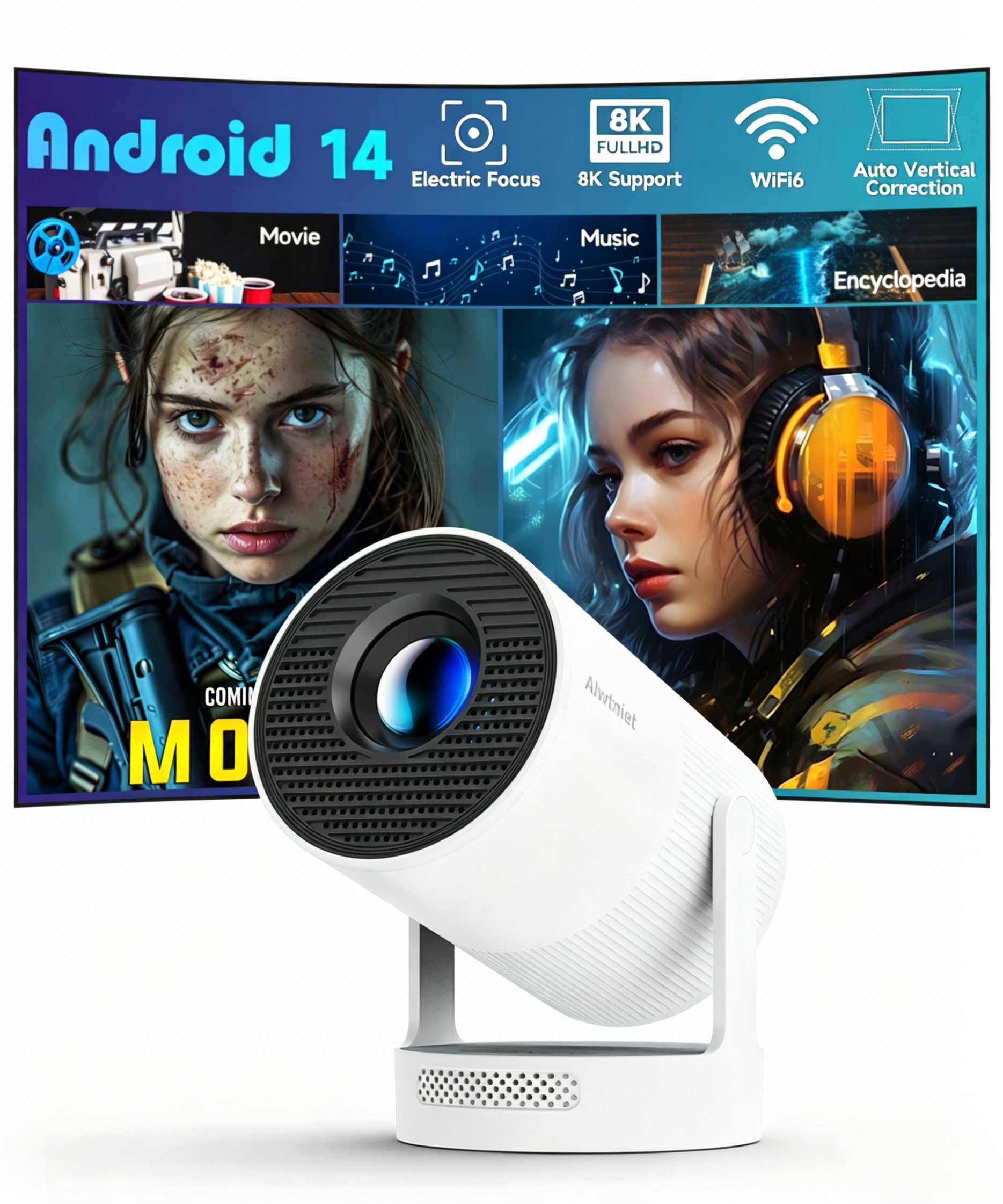 Magcubic 4K HY300 UItra Portable Projector with Electronic Focus 720P 260ANSI Speaker Android 11 BT5.4 180° flexible Home Outdoor