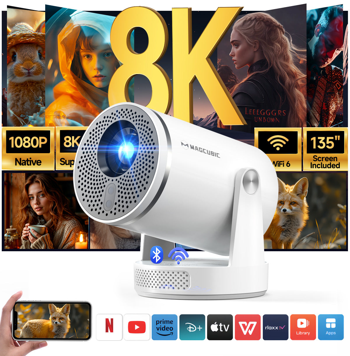 Magcubic HY320Pro Full HD Projector Android 14 Native 1080P Beam Auto focus portable Home Cinema Voice control HY300 Pro Upgrade