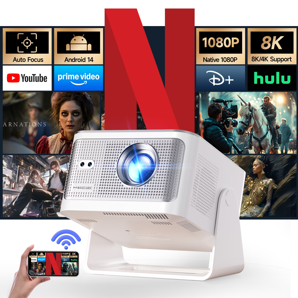 Magcubic HY350MAX 600 ANSI Portable Projector | Android 14 Native 1080P with 8K Input,  Auto Keystone & Focus, Outdoor Friendly