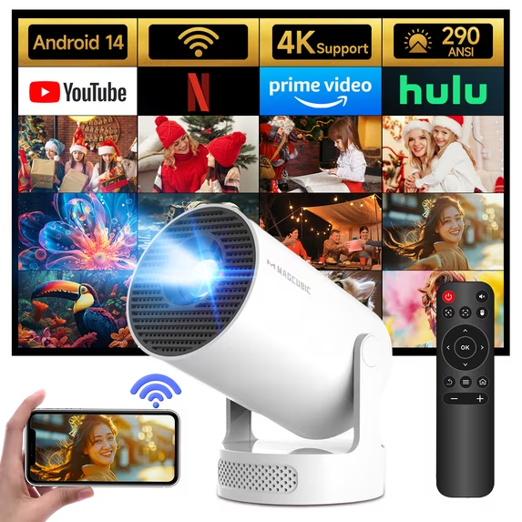 Magcubic 4K HY300 Pro+ Projector Built in 5W Speaker 1280*720P Android 14 8000 Lumens Wifi6 BT5.4 Outdoor Portable Projector