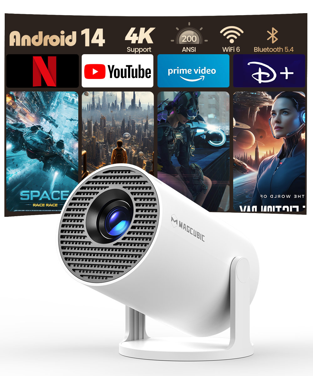 Magcubic HY300 Pro Projector Mini Portable | 4K Support  Android 14  WiFi6 BT5.4 | 200 ANSI Home Theater & Outdoor