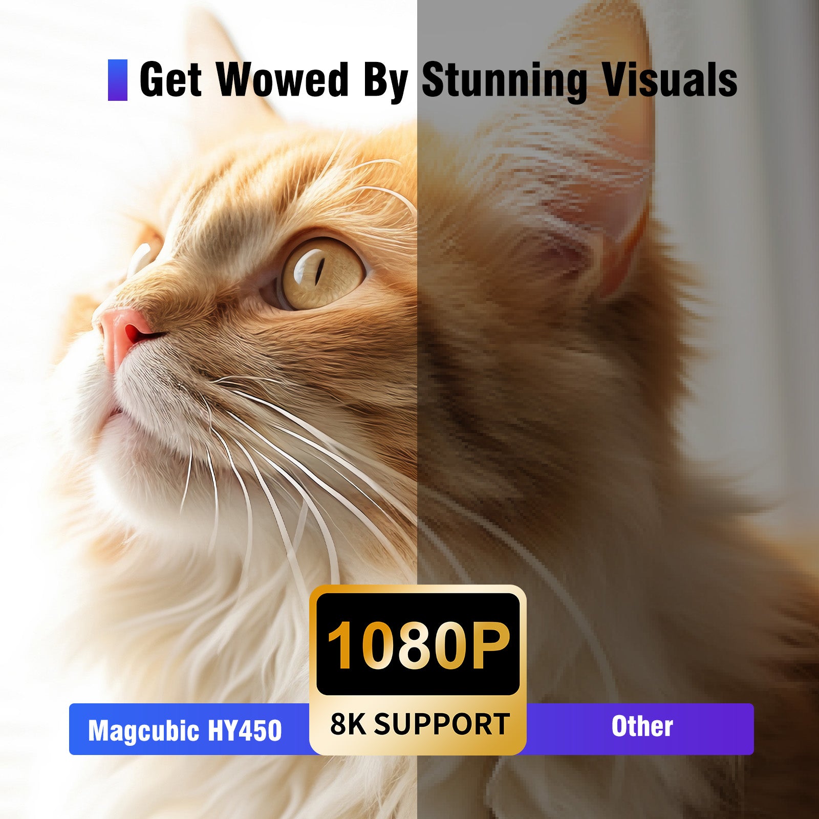 Magcubic HY450 Ultra Short Throw Projector | 900 ANSI,Native 1080P, 8K Input Support | WiFi 6, Bluetooth 5.4, Electric Focus, Dual Speakers