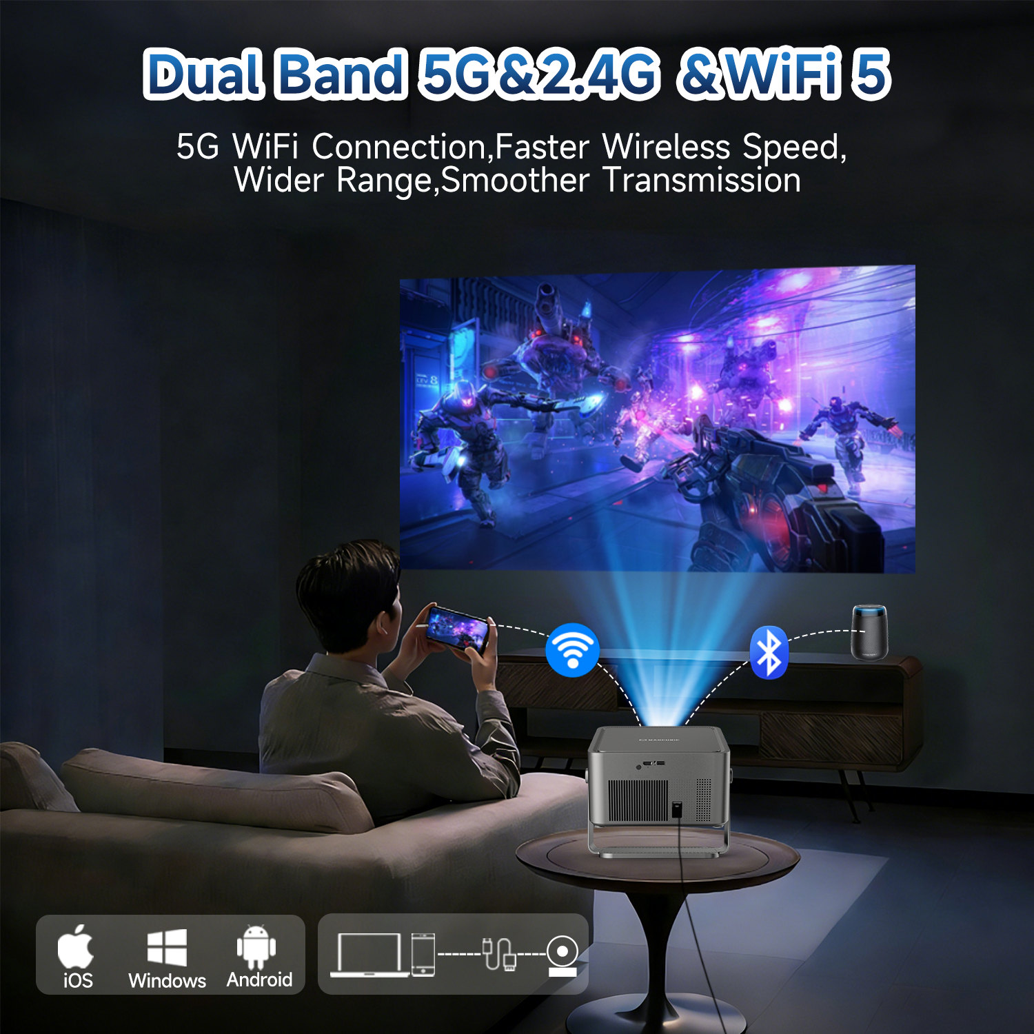 Magcubic 1080P Native Projector Auto Focus  1100ansi Projector 4K Portable Beam Home Theater