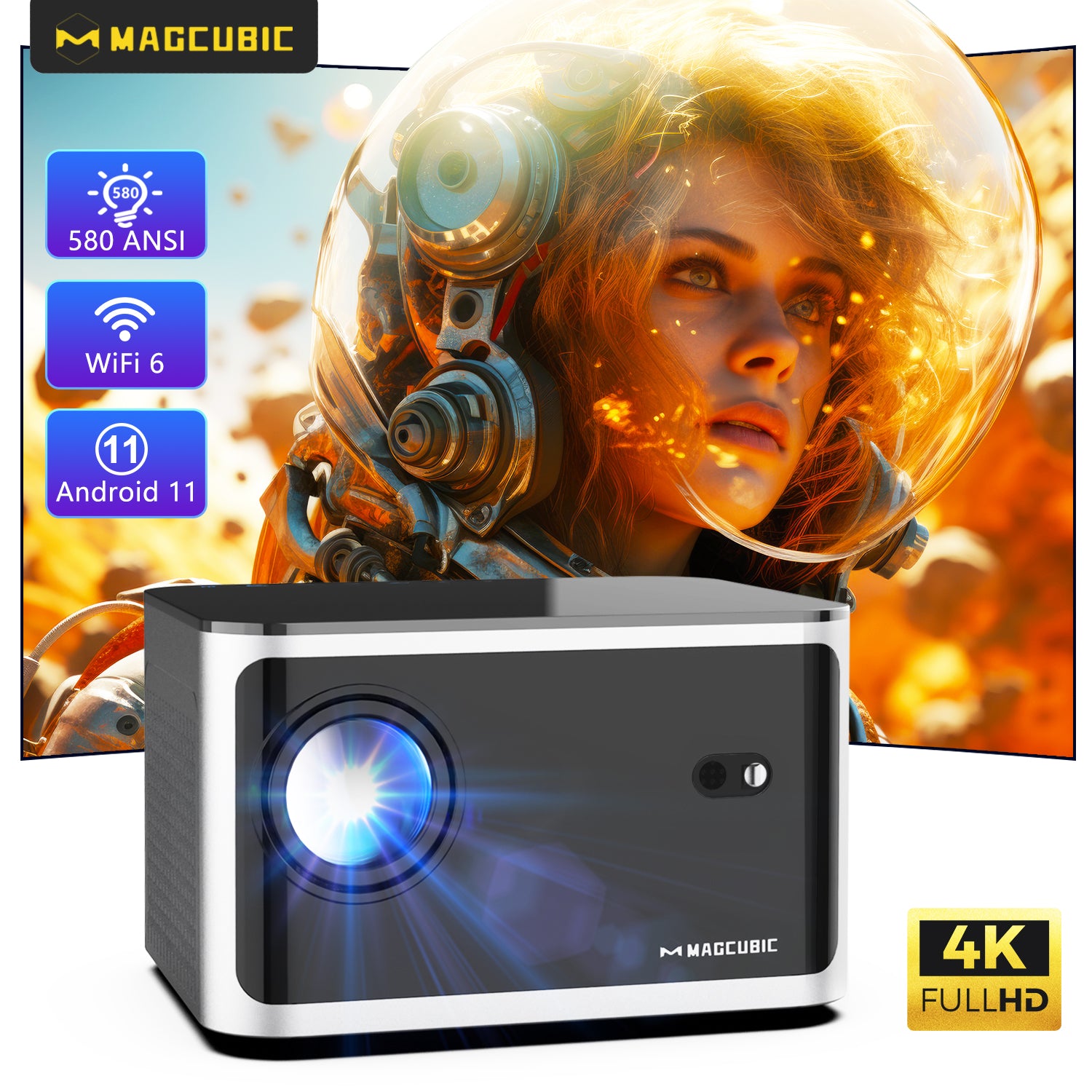 Magcubic HY350 Pro Smart Projector – Voice Control, 580 ANSI, 4K